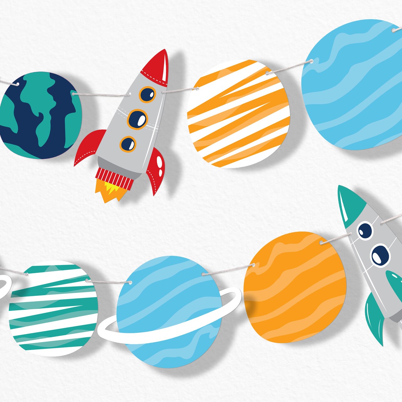 Big Dot of Happiness Blast Off to Outer Space Garland Banner Rocket Ship Baby Shower Birthday Backdrop 30 Ft of Cord 15 Double Sided Planet Shapes